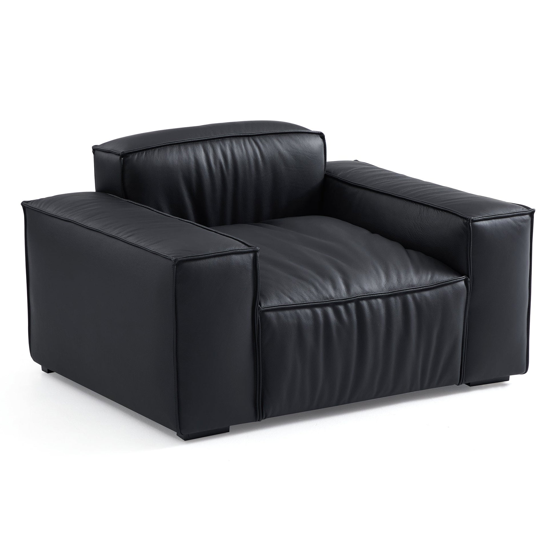 Luxury Minimalist Black Leather Armchair-Black