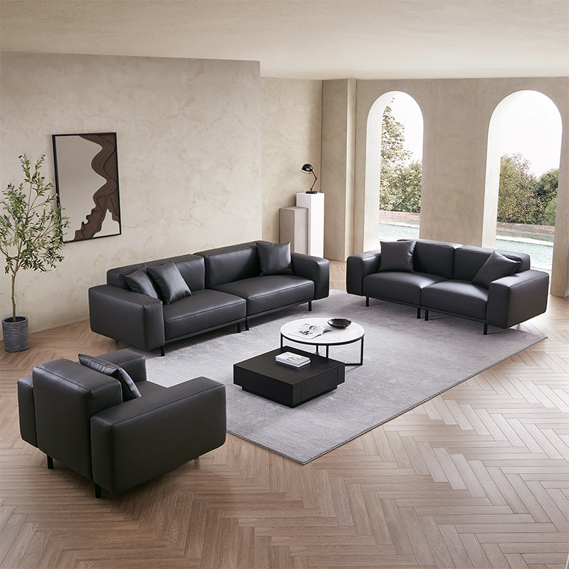 Noble Beige Leather Sofa Set-Dark Gray