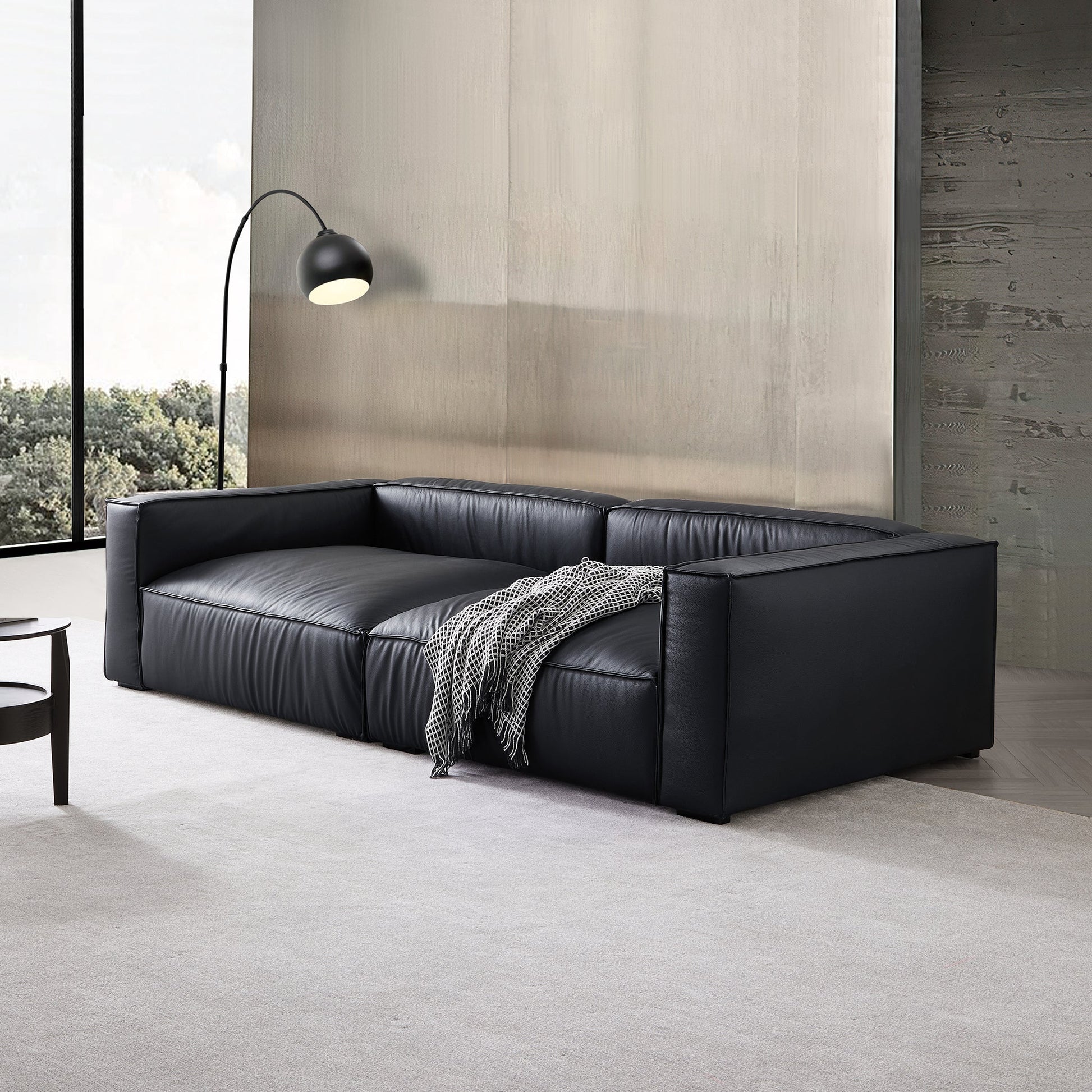 Luxury Minimalist Black Leather Daybed Sofa-Black