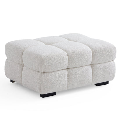 Cushy Cream Boucle Fabric Tufted Sofa With Ottoman-White