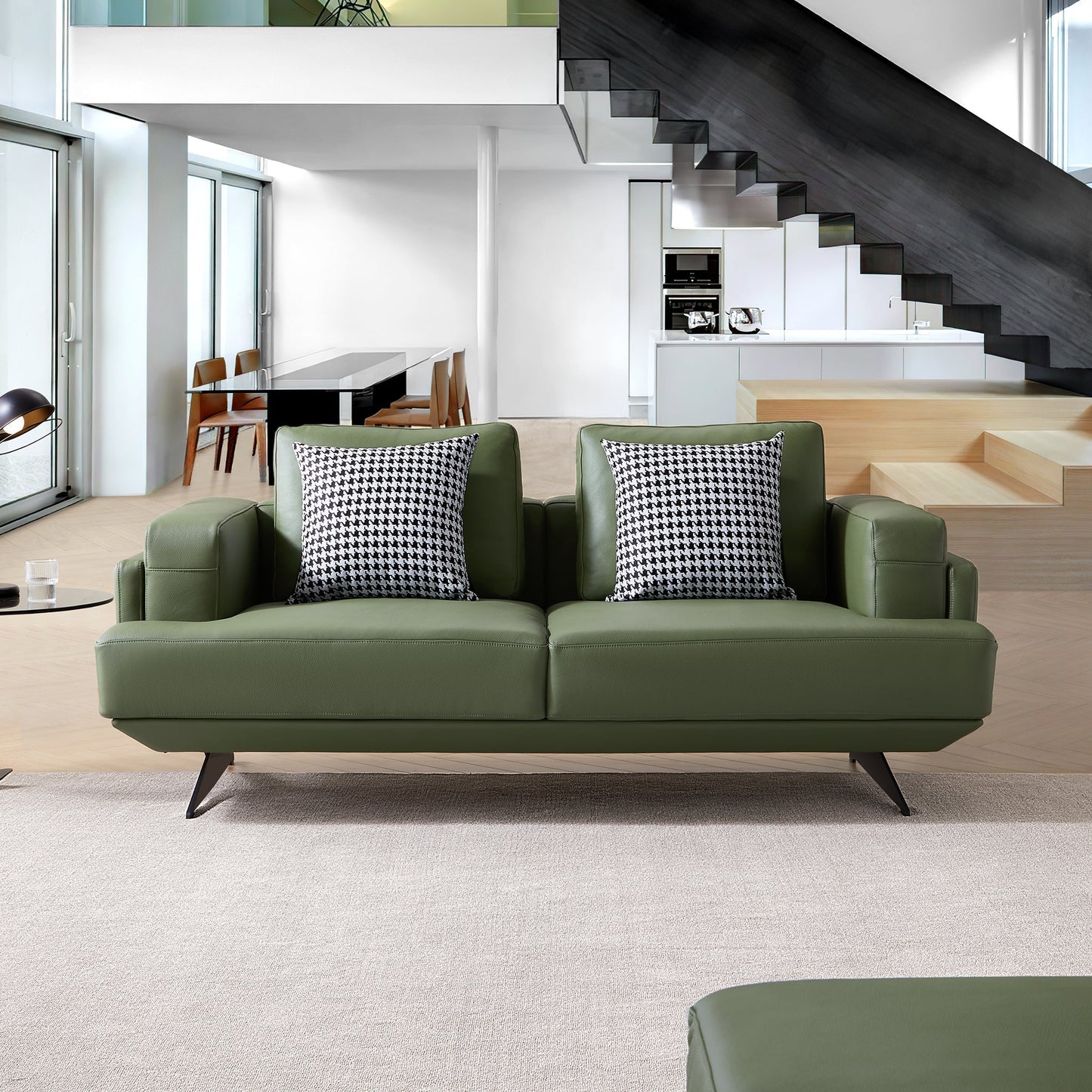 Olivia Top Grain Genuine Leather Sofa-Green