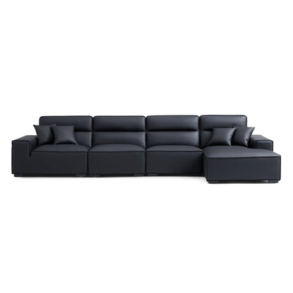 Domus High Back Modular Leather Sectional-Black-160.6"-Facing Right
