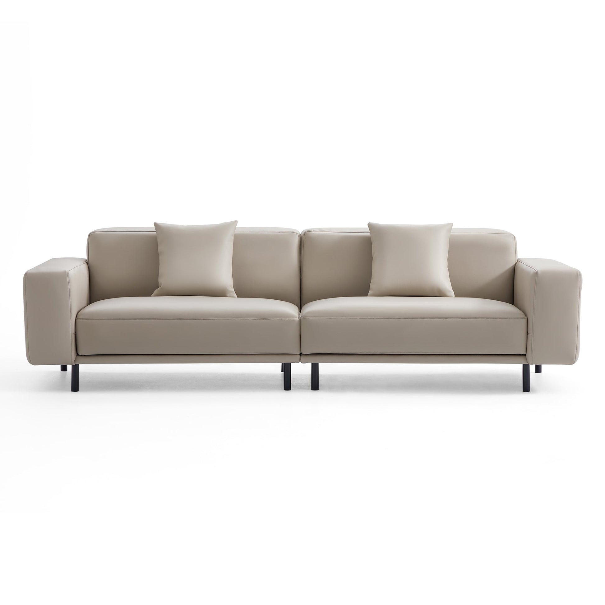 Noble Beige Leather Sofa and Ottoman-Beige