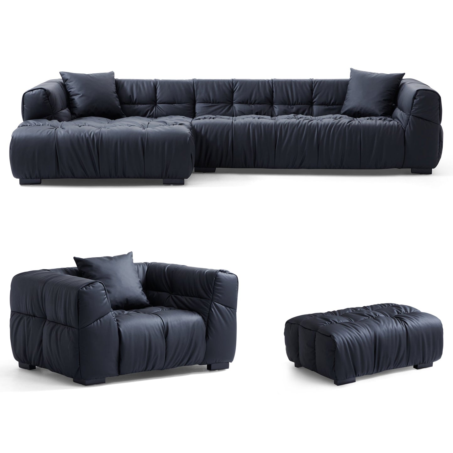 Boba Cream Leathaire Sectional Set-Black-118.1″-Facing Left