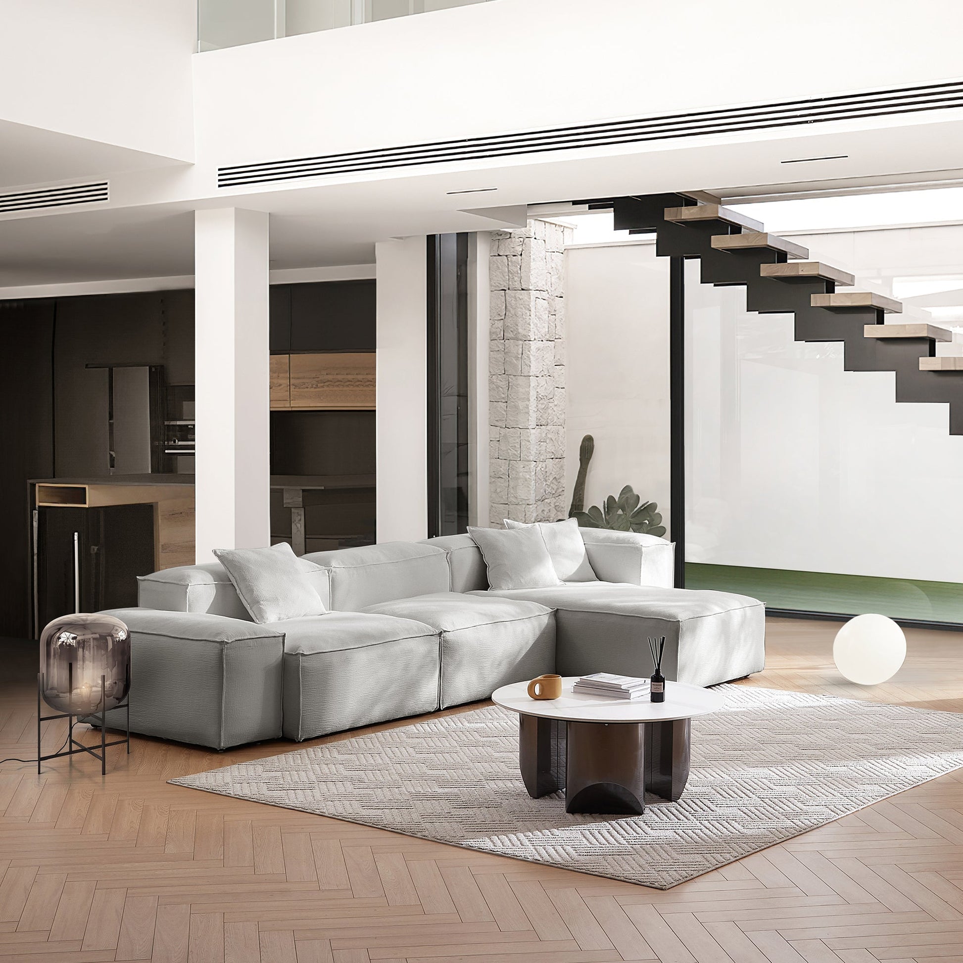 Freedom Modular White Sectional Sofa-Gray