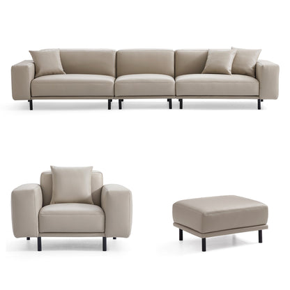Noble Beige Leather Sofa and Ottoman