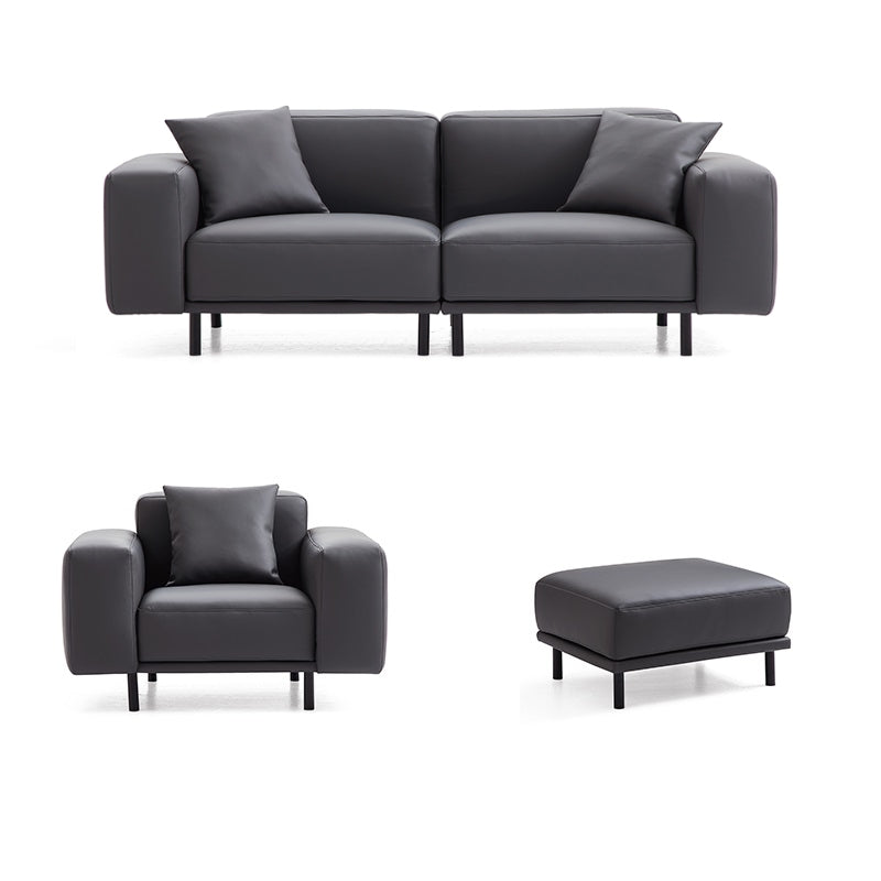 Noble Beige Leather Sofa and Ottoman-Dark Gray