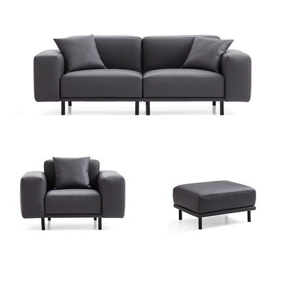 Noble Beige Leather Sofa and Ottoman-Dark Gray