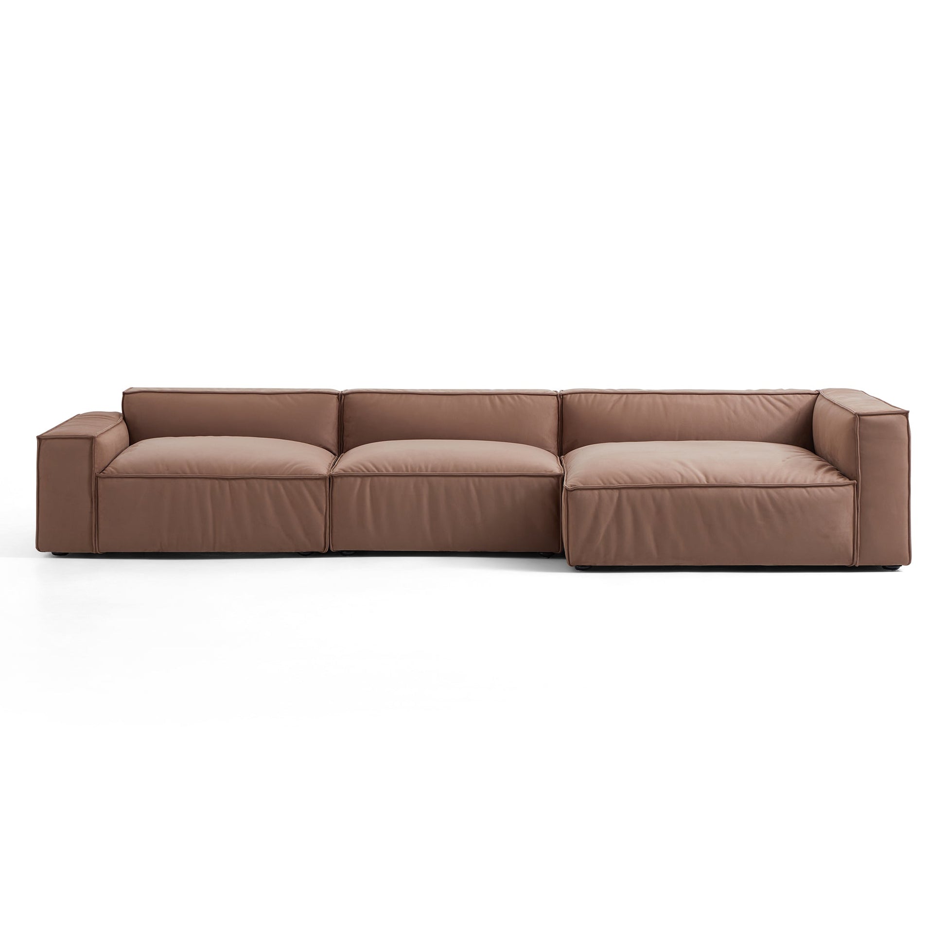 Luxury Minimalist Brown Fabric Sectional-Brown-145.7"-Facing Right