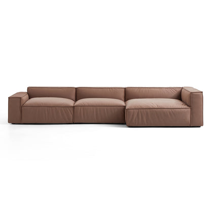 Luxury Minimalist Brown Fabric Sectional-Brown-145.7"-Facing Right