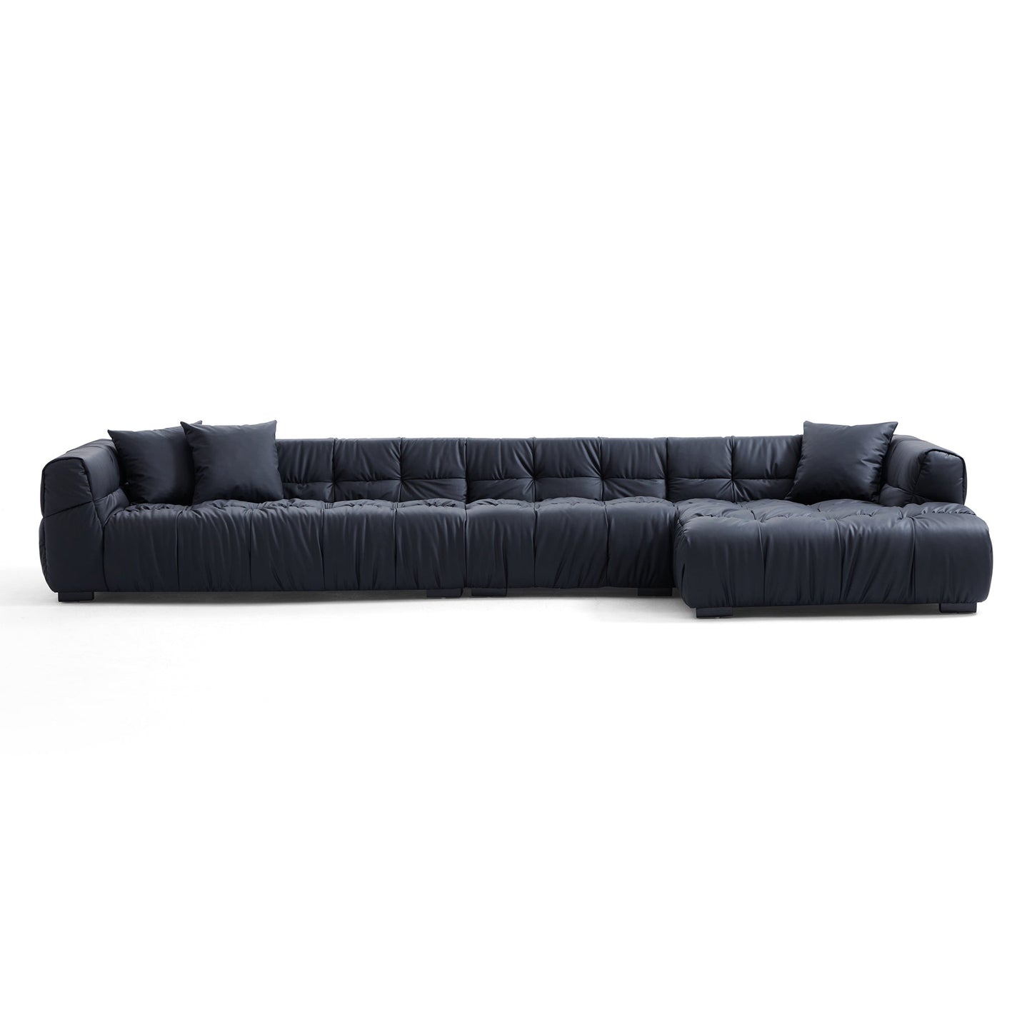 Boba Cream Leathaire Sectional Sofa-Black-153.5″-Facing Right