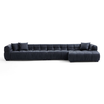 Boba Cream Leathaire Sectional Sofa-Black-153.5″-Facing Right