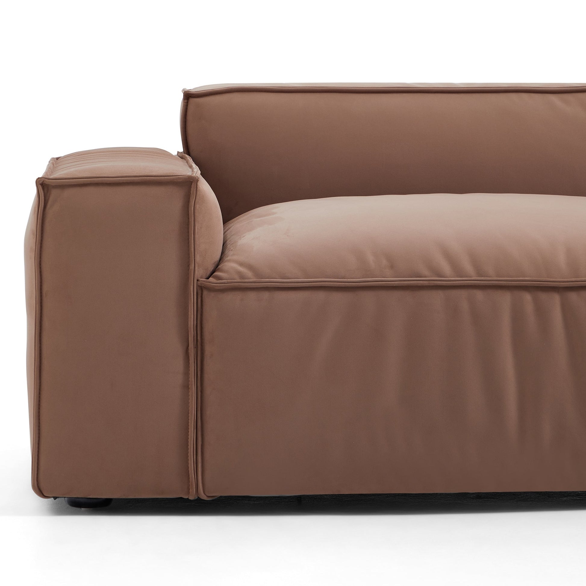 Luxury Minimalist Brown Fabric Sectional and Ottoman-Brown