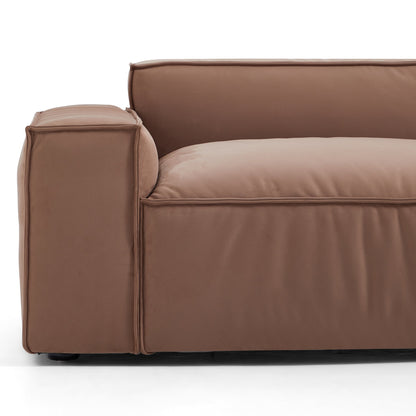 Luxury Minimalist Brown Fabric Sectional and Ottoman-Brown