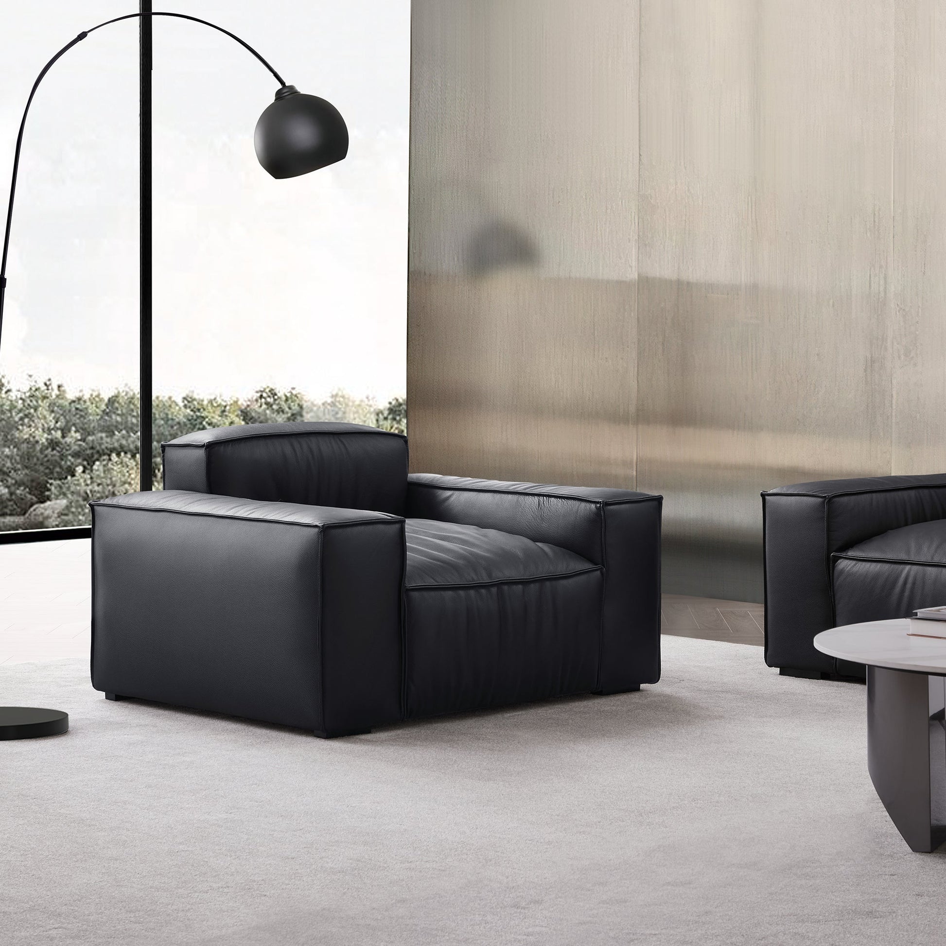 Luxury Minimalist Black Leather Armchair-Black
