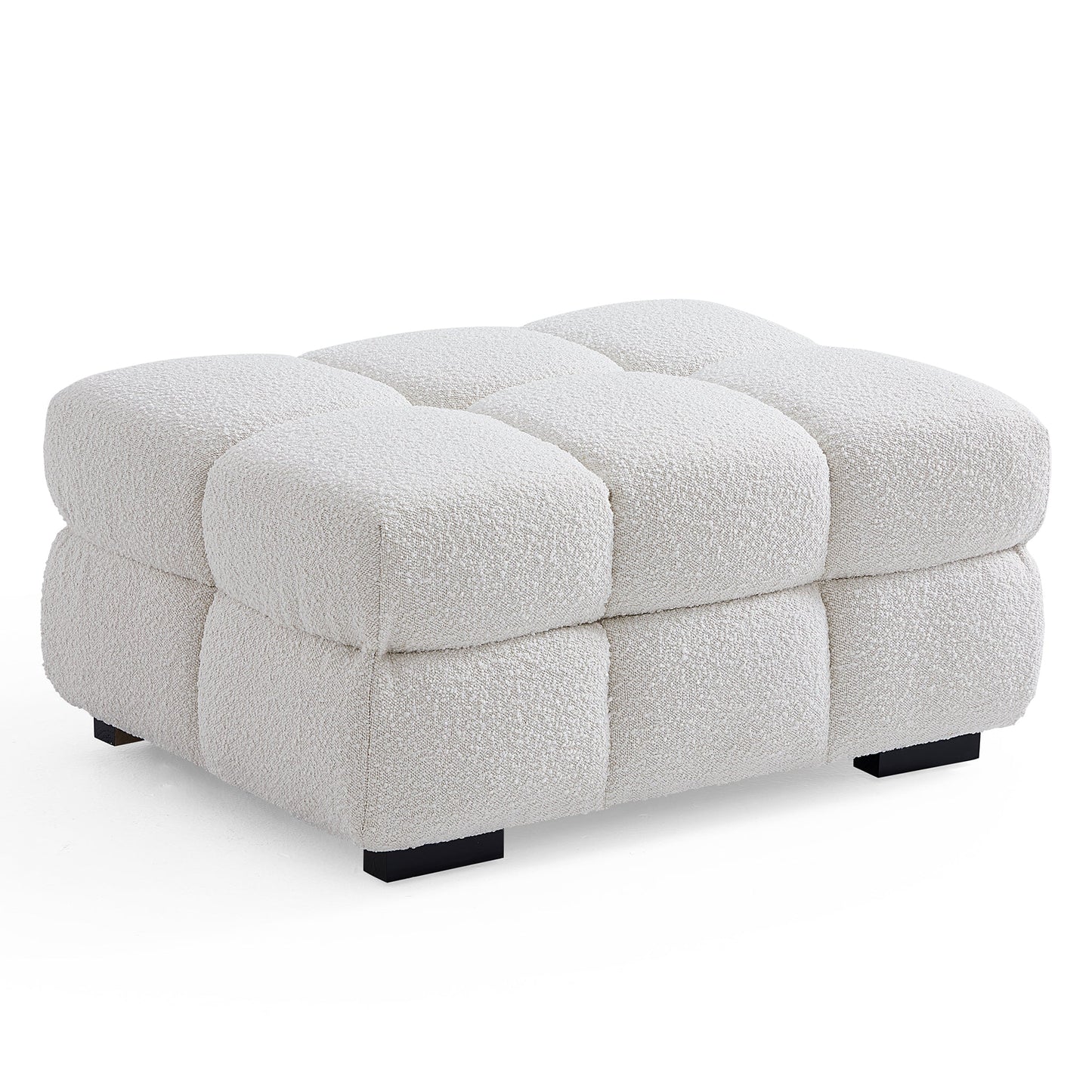 Cushy Cream Boucle Fabric Tufted Armchair-White