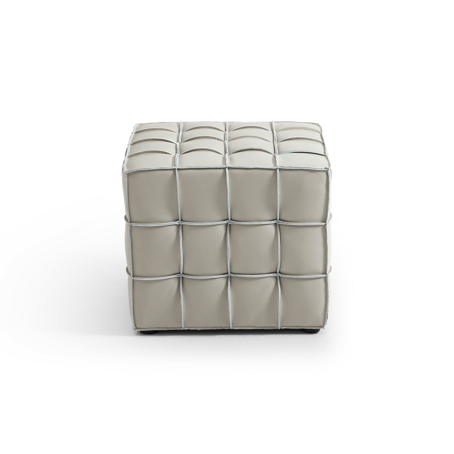 Monarch Leather Tufted Cube Pouf-Beige