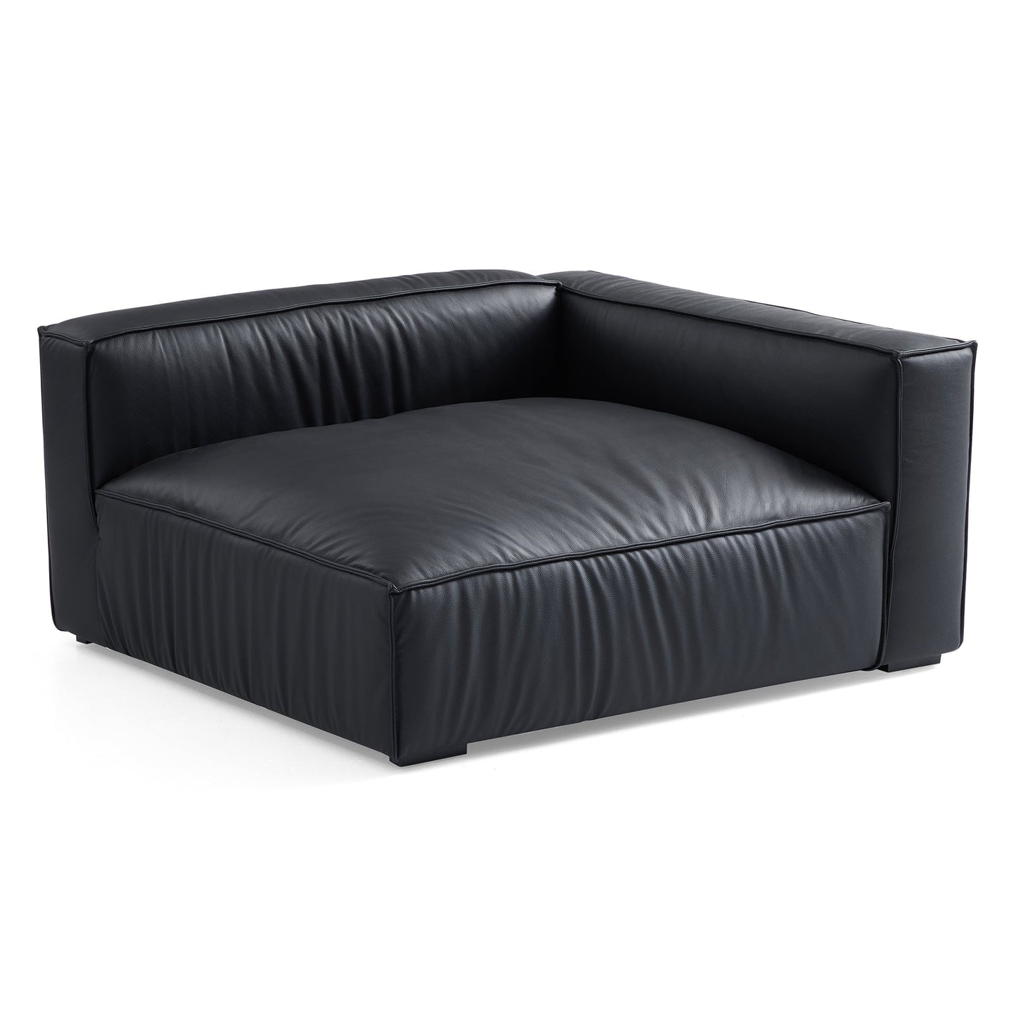 Luxury Minimalist Black Leather Sectional and Ottoman-Black