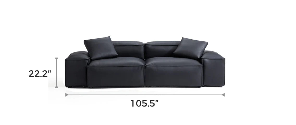 Cube Modular Black Genuine Leather Sofa