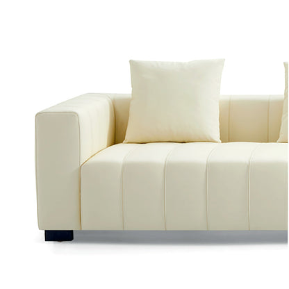 Piano L Shaped Leather Sectional Sofa-Beige & Brown