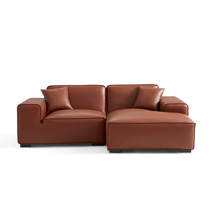 Domus Modular Black Leather Sectional Sofa-Brown-90.6"-Facing Right