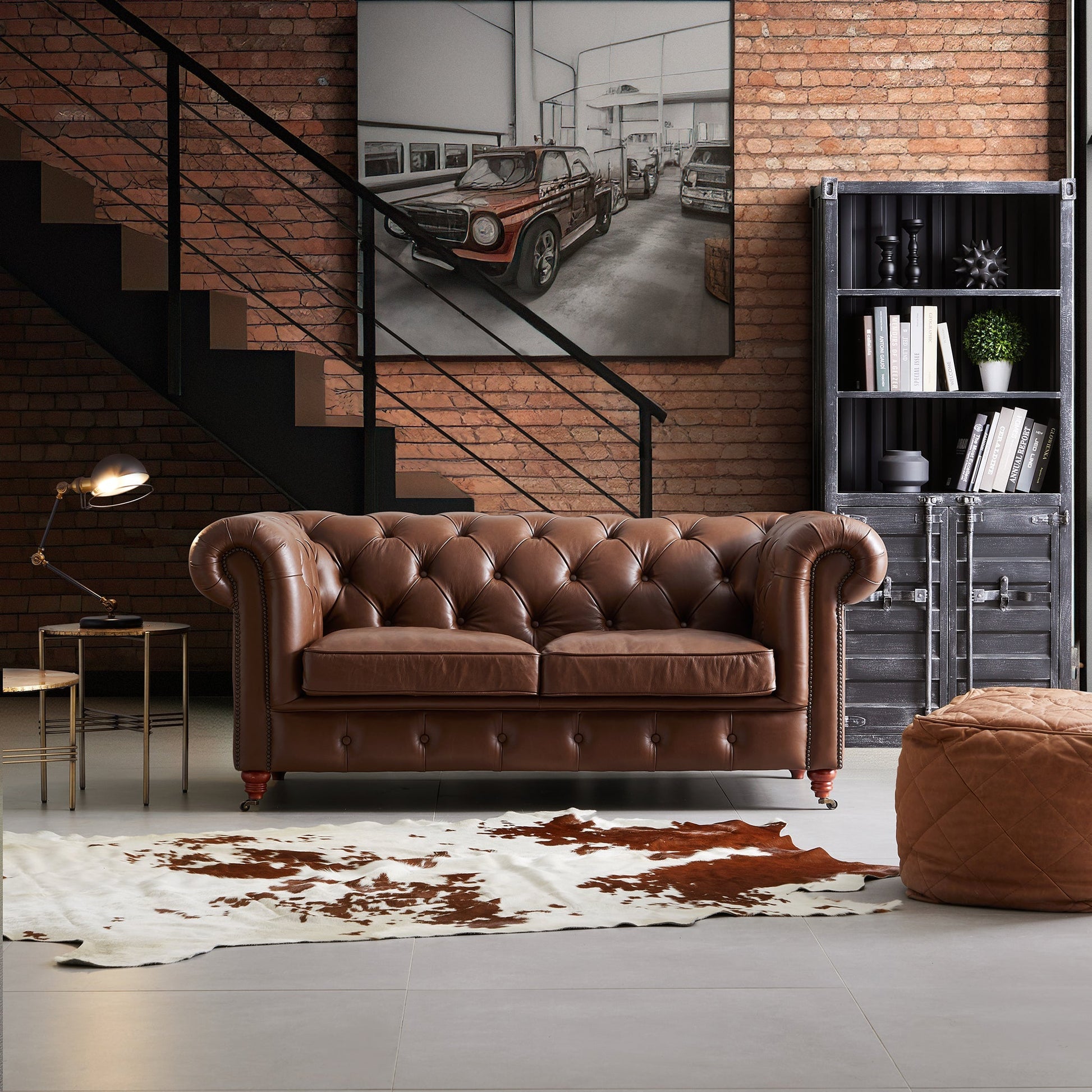 Durango Chesterfield Top Grain Leather Tufted Sofa-Brown-72.8"