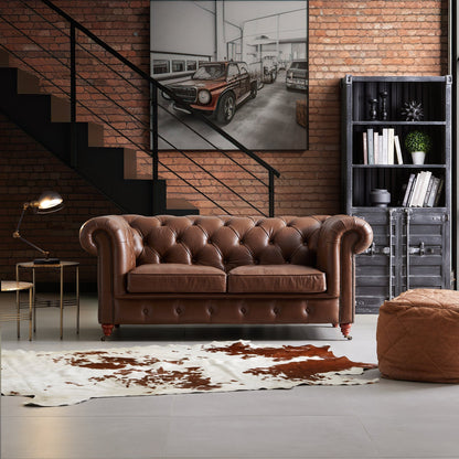Durango Chesterfield Top Grain Leather Tufted Sofa-Brown-72.8"