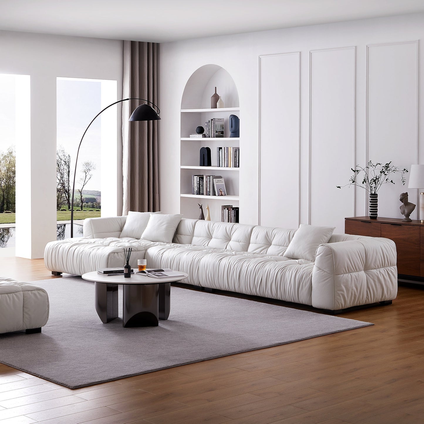 Boba Cream Leathaire Sectional Sofa-White
