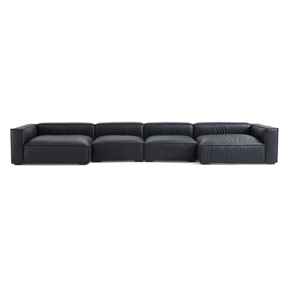Luxury Minimalist Dark Brown Leather U Shaped Sectional-Black-190.6"