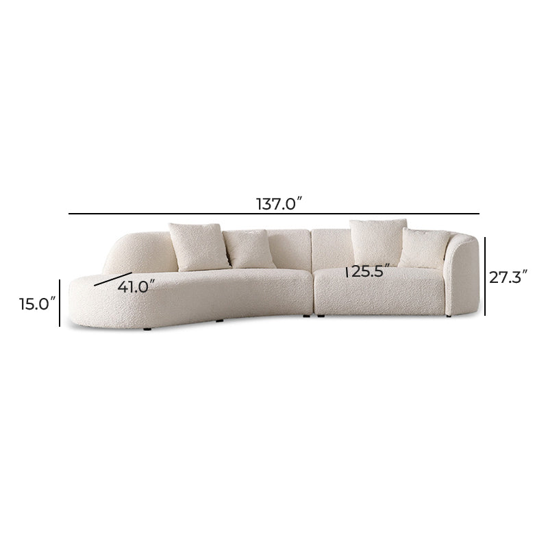 Wabi Sabi White Crescent Bay Sofa-White-137.0"-Facing Right
