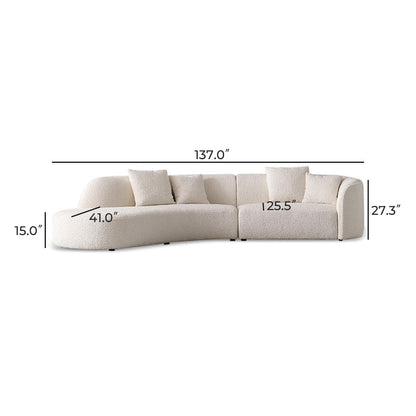 Wabi Sabi White Crescent Bay Sofa-White-137.0"-Facing Right