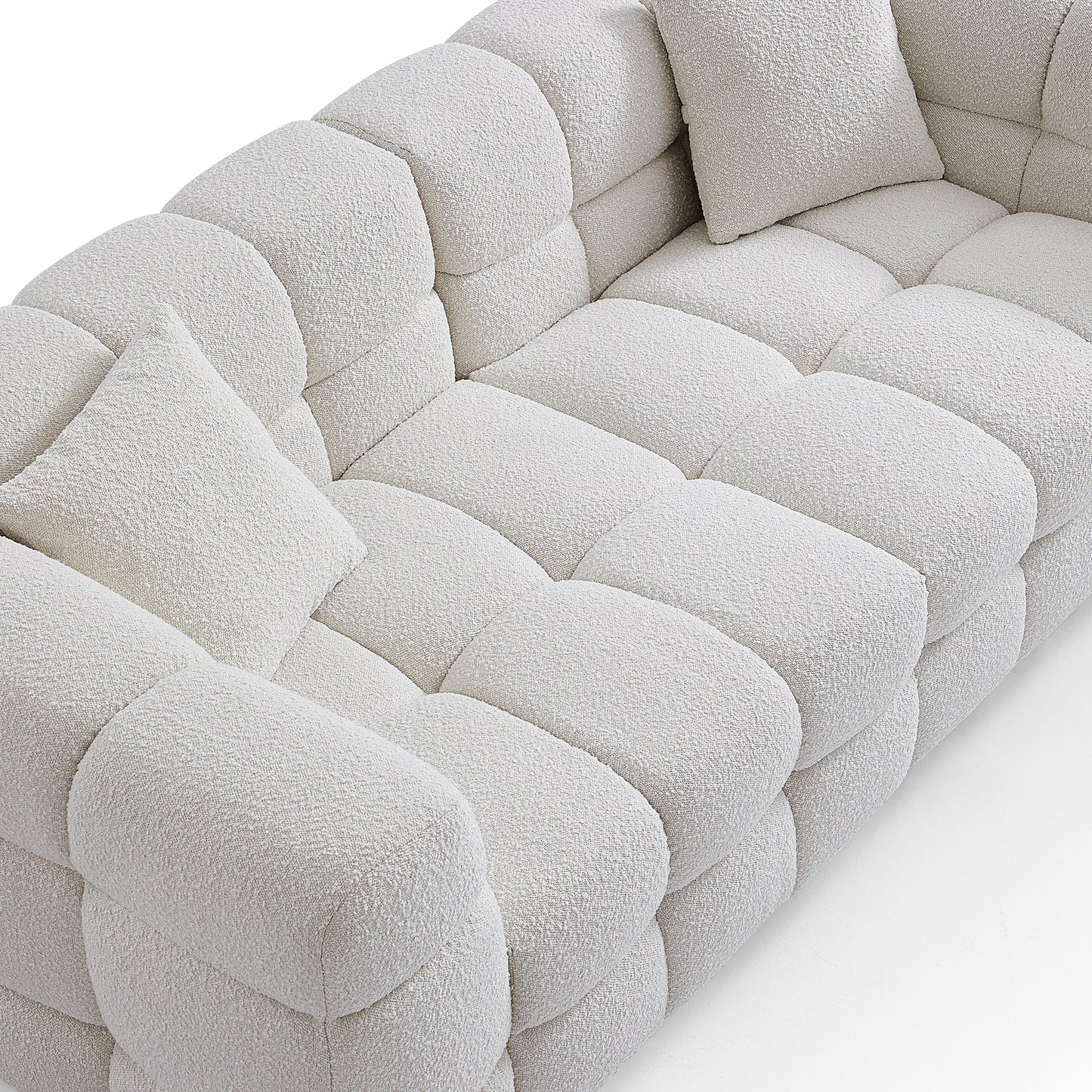 Cushy Cream Boucle Fabric Tufted Sofa With Ottoman-White