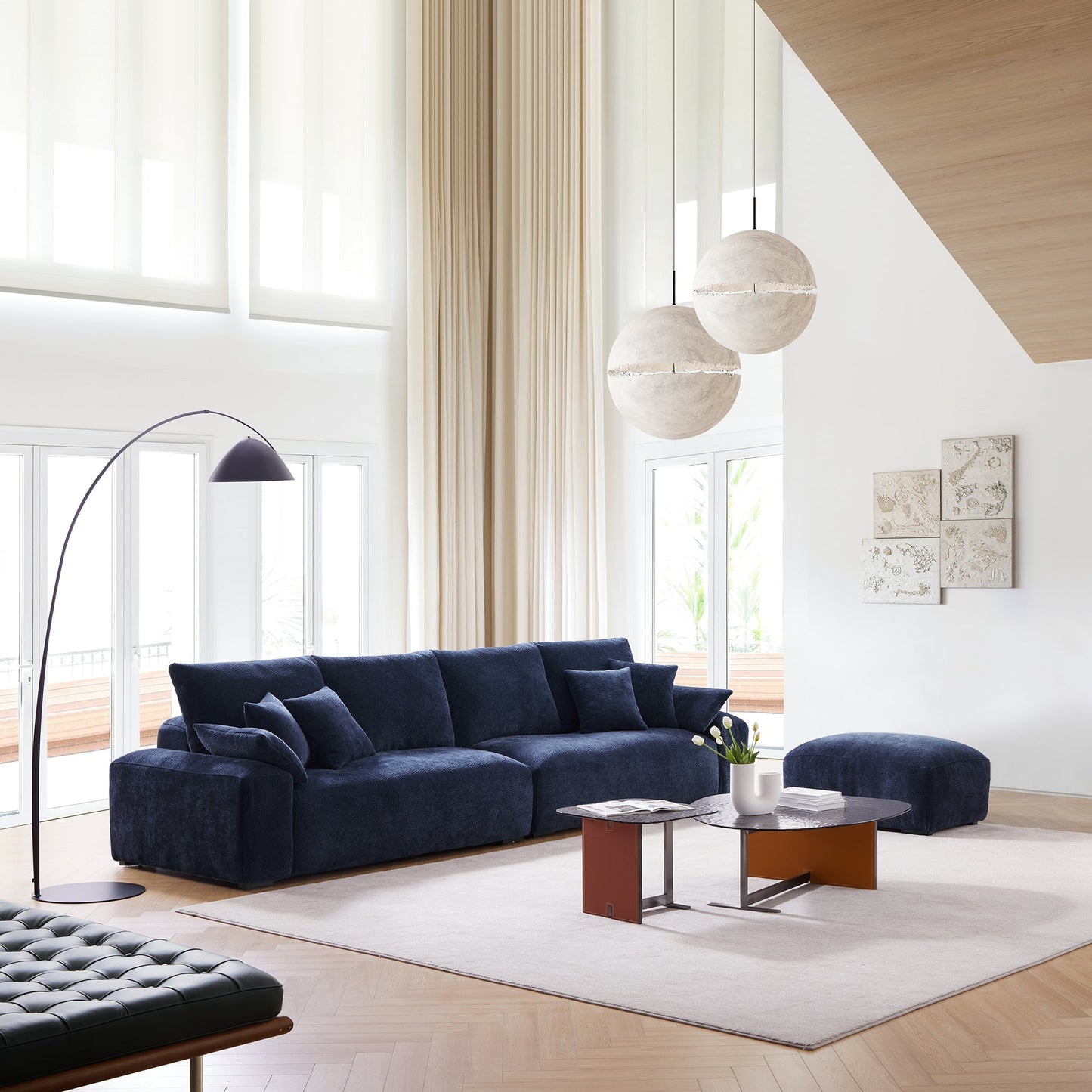 The Empress Navy Blue Sofa and Ottoman-Navy Blue