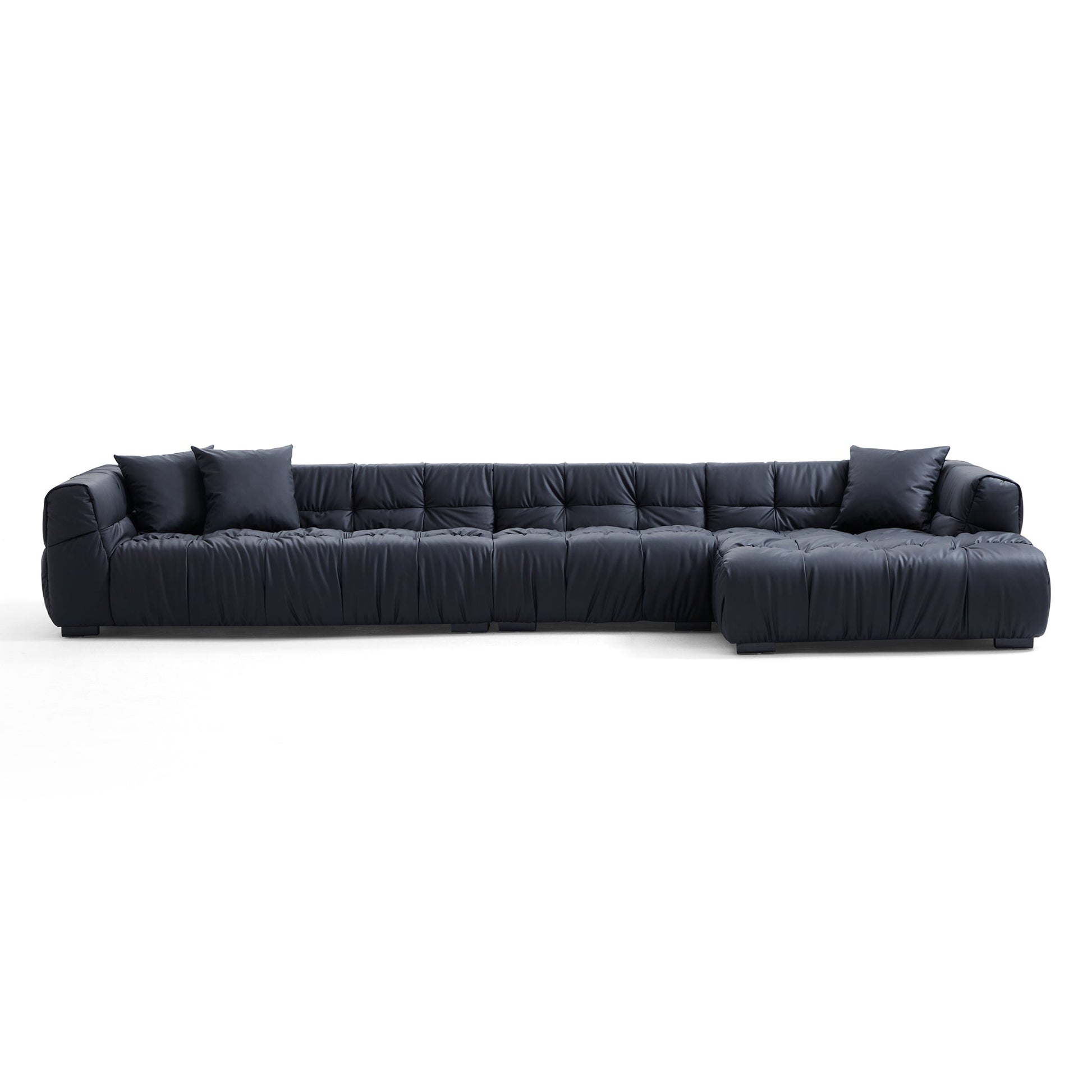 Boba Cream Leathaire Sectional Set-Black-153.5″-Facing Right