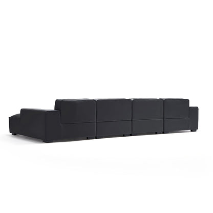 Domus Modular Black Leather Double Chaise Sectional-Black-157.5″
