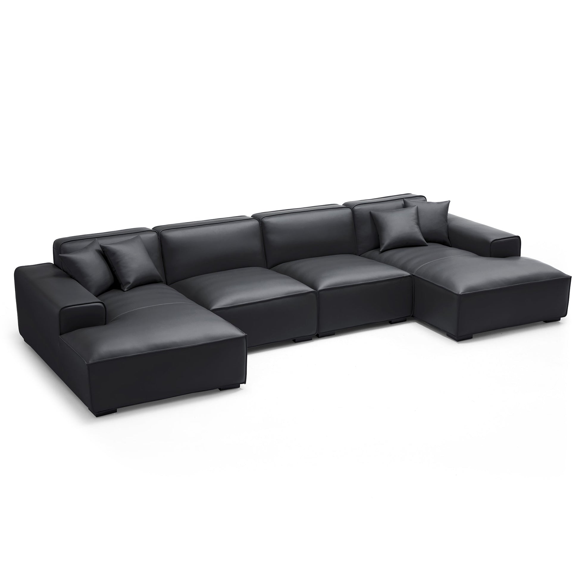 Domus Modular Khaki Leather U Shaped Sectional Sofa-Black-157.5″