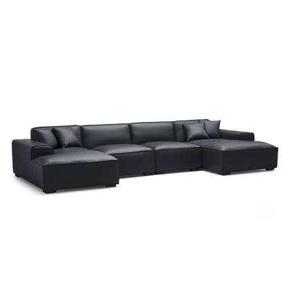Domus Modular Dark Gray Leather U Shaped Sectional Sofa-Black-157.5″