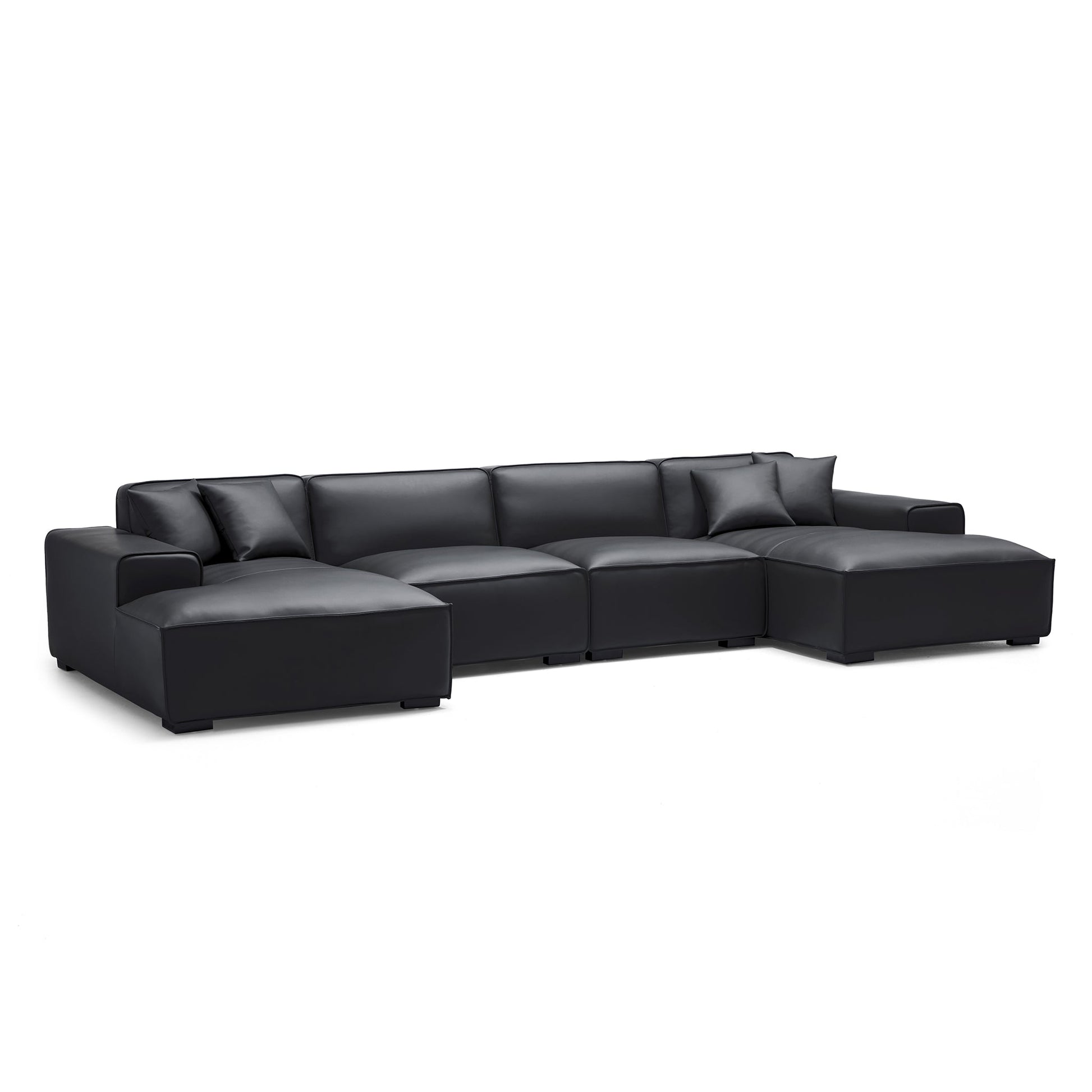 Domus Modular Black Leather Double Chaise Sectional-Black-157.5″