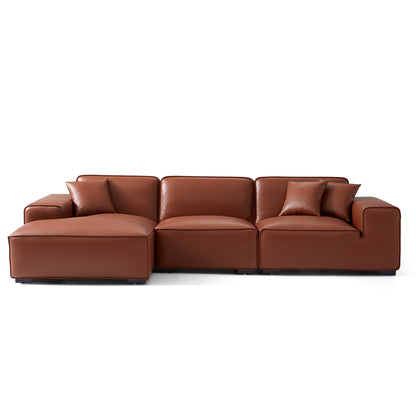 Domus Modular Black Leather Sectional Sofa-Brown-126.0"-Facing Left