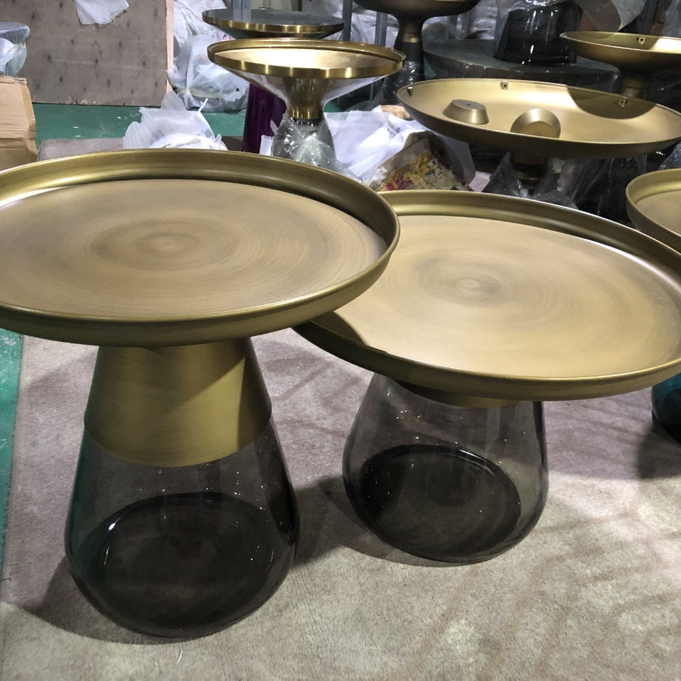 Contemporary Scandinavian Round Drop Metal Glass Coffee Table 1-Tray Storage For Living Room