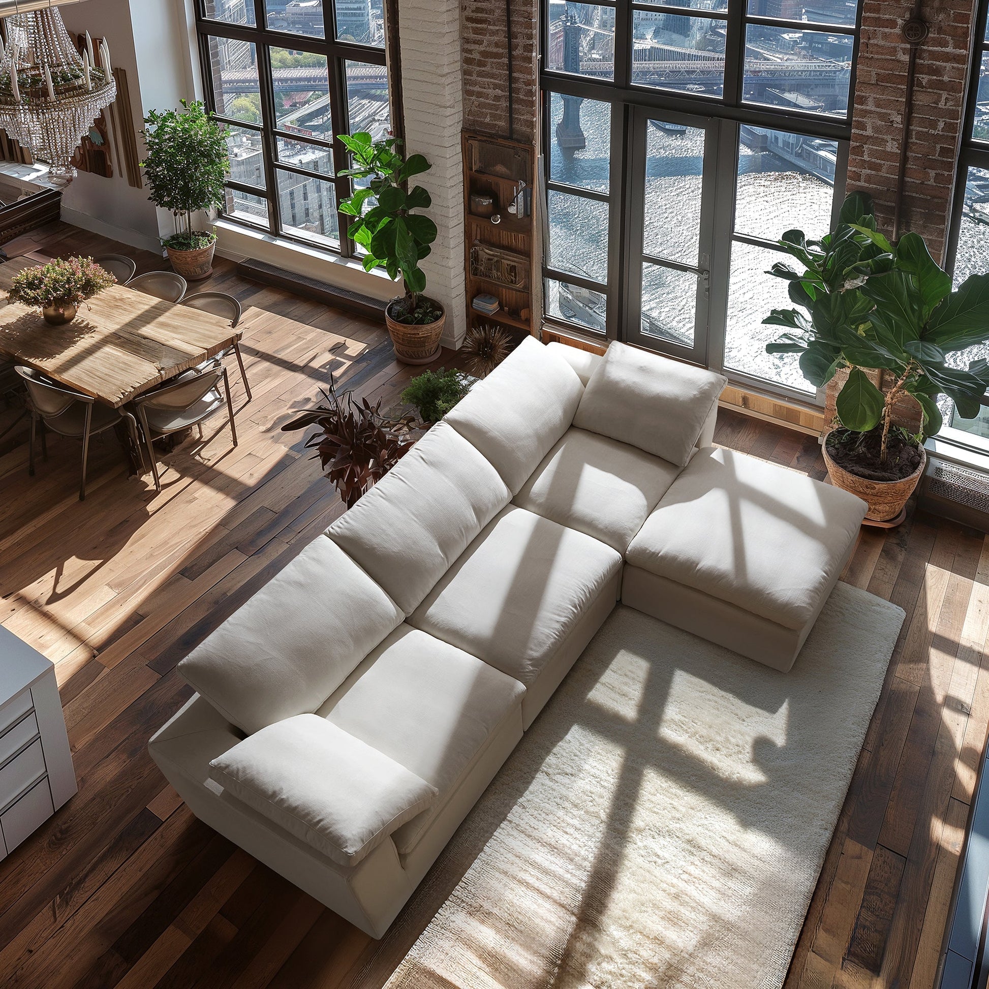 Tender Wabi Sabi Beige Sofa and Ottoman-Beige