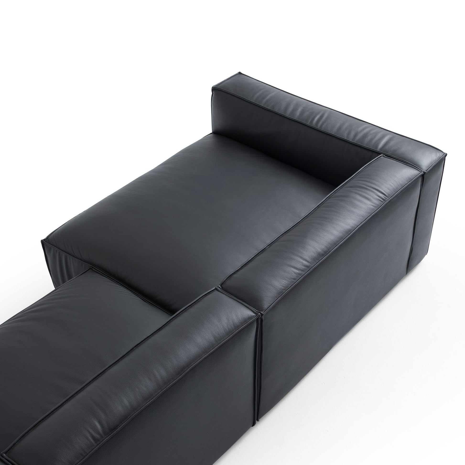 Luxury Minimalist Black Leather Sectional-Black