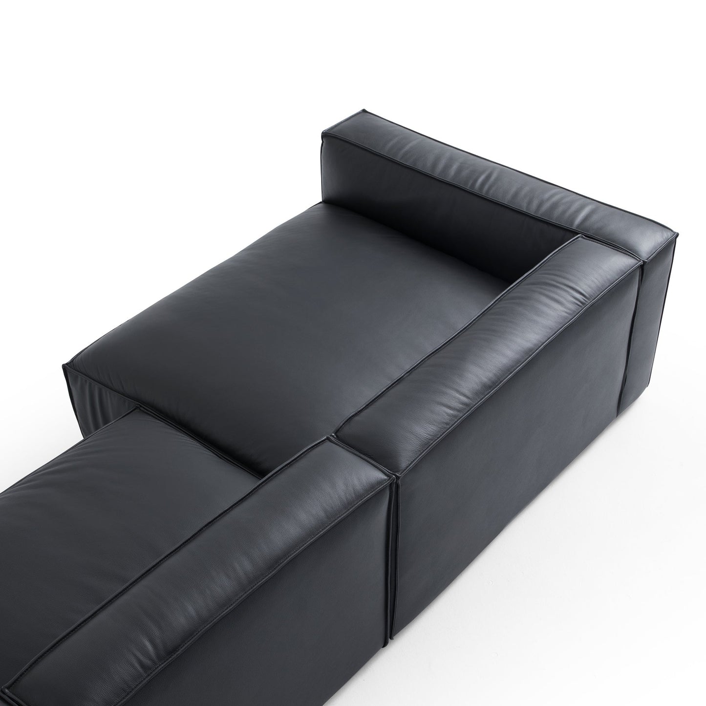 Luxury Minimalist Dark Brown Leather U Shaped Sectional-Black
