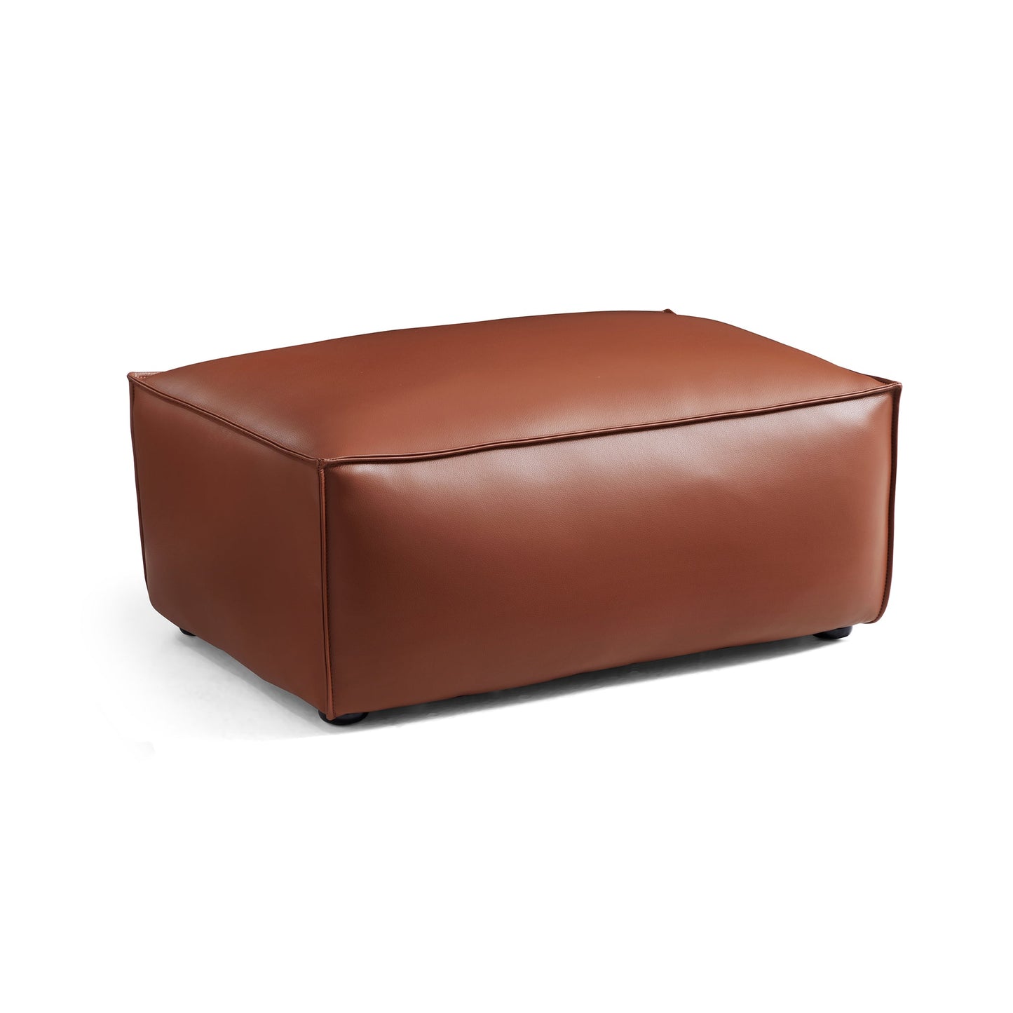 Cube Modular Brown Genuine Leather Sofa with Ottoman-Brown
