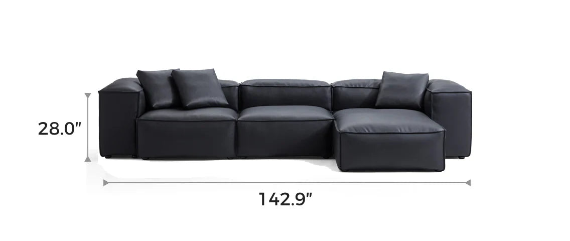 Cube Modular Black Genuine Leather Sectional
