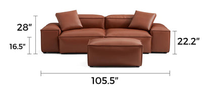 Cube Modular Brown Genuine Leather Sofa with Ottoman