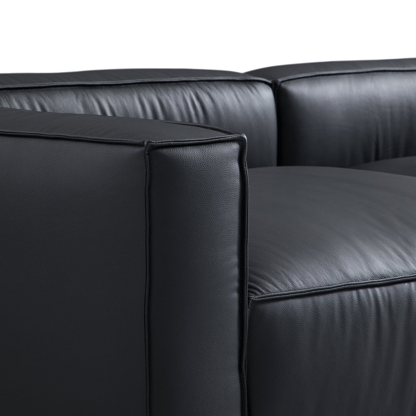 Luxury Minimalist Black Leather Sectional-Black