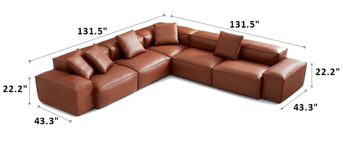Cube Modular Brown Genuine Leather Corner Sectional