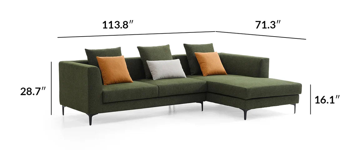 Jungle L-Shaped Green Fabric Sectional Sofa With Chaise
