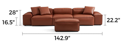Cube Modular Brown Genuine Leather Sofa with Ottoman